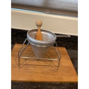 Mirro Aluminum Food Mill Colander w/ Wood Pestle & Stand
